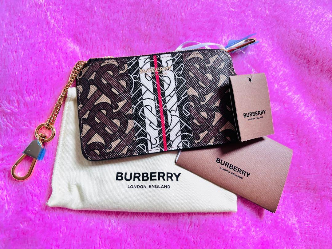 Burberry Brown E-Canvas Monogram Stripe Zip Coin Pouch