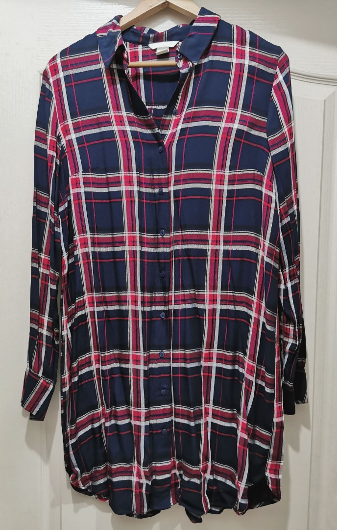 Trendy Checkered Shirt Dress
