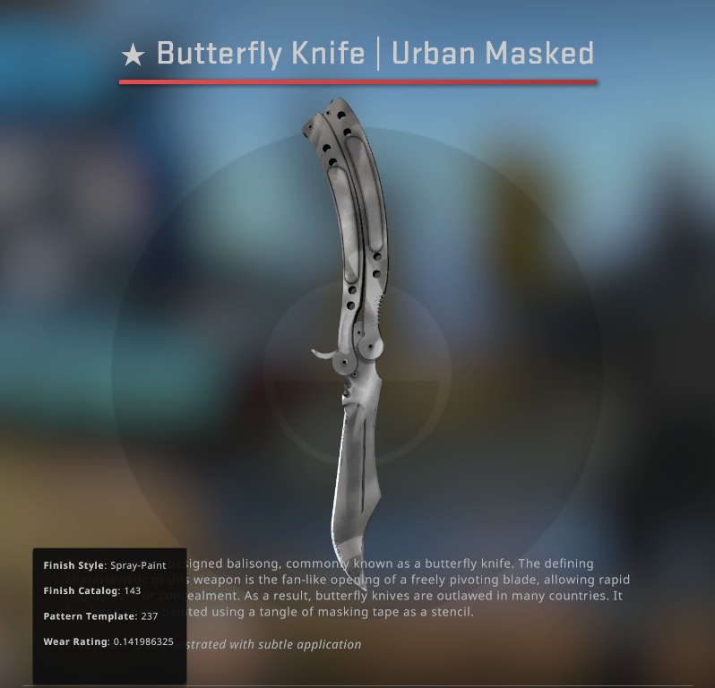 CSGO Butterfly Knife Urban Masked MW, Video Gaming, Gaming Accessories