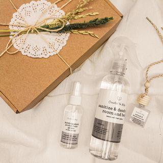 Curated gift set linen spray car diffuser alcohol
