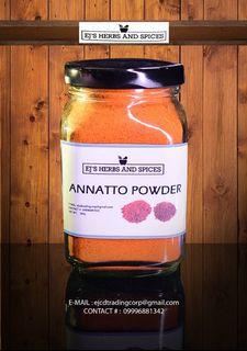 EJs Herbs and Spices ANNATTO POWDER in Large Square Glass Jar