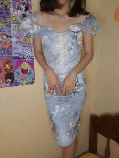 Floral Print Blue Sabrina Dress