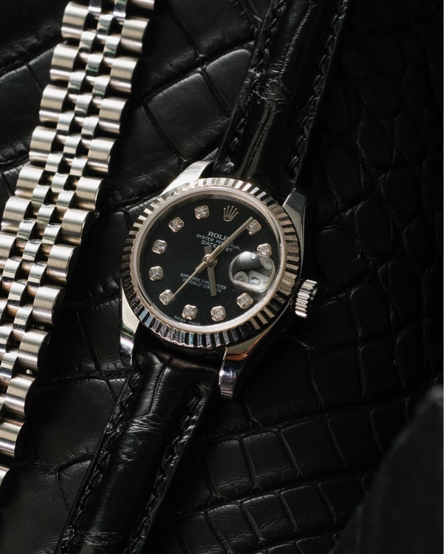 Datejust black leather strap deals