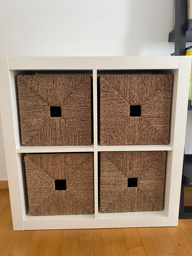 IKEA Kallax + seagrass baskets, Furniture & Home Living, Furniture