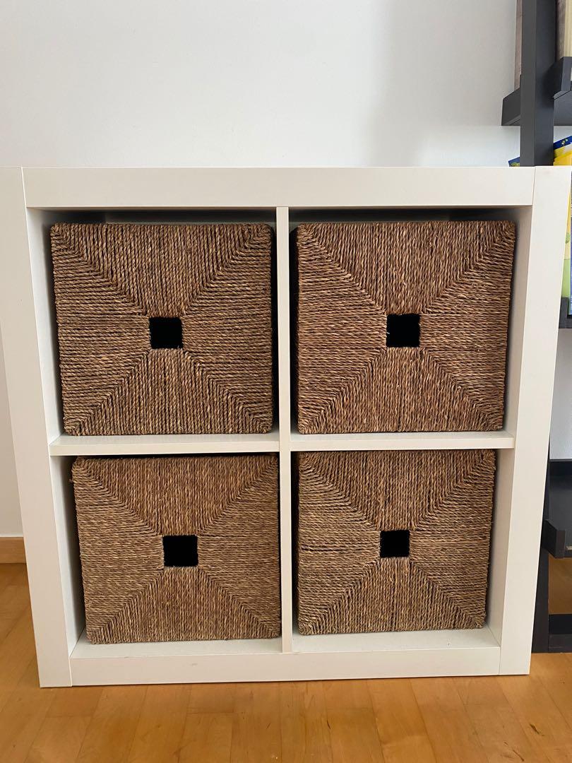 IKEA Kallax + seagrass baskets, Furniture & Home Living, Furniture