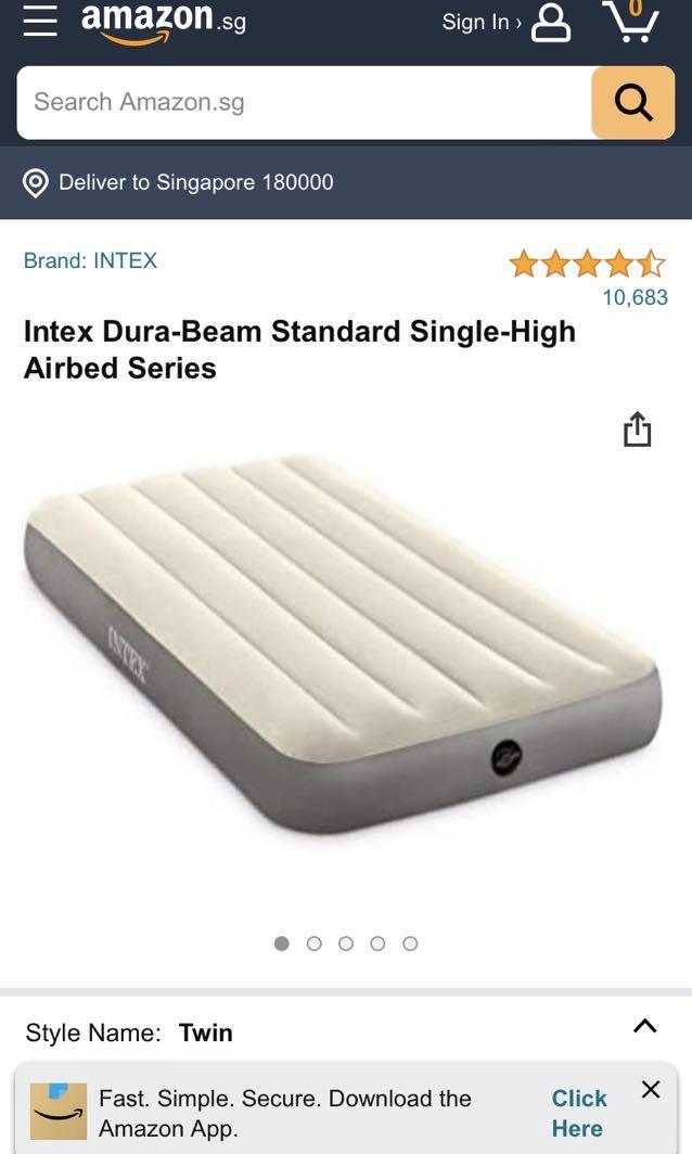 INTEX AIR SINGLE BED, Furniture & Home Living, Bedding & Towels on