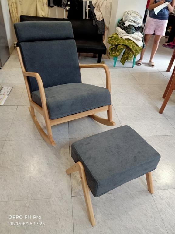 Japandi Style Rocking Chair with Footrest, Furniture & Home Living ...