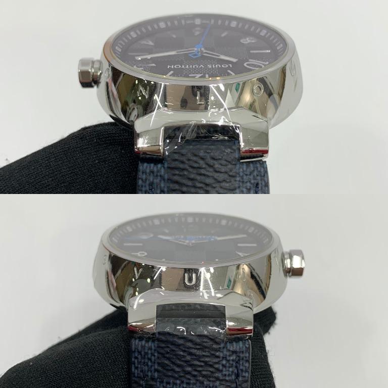 Louis Vuitton Tambour Quartz Watch Stainless Steel With Damier Graphite  Dial And Epi Leather 41.5 Auction