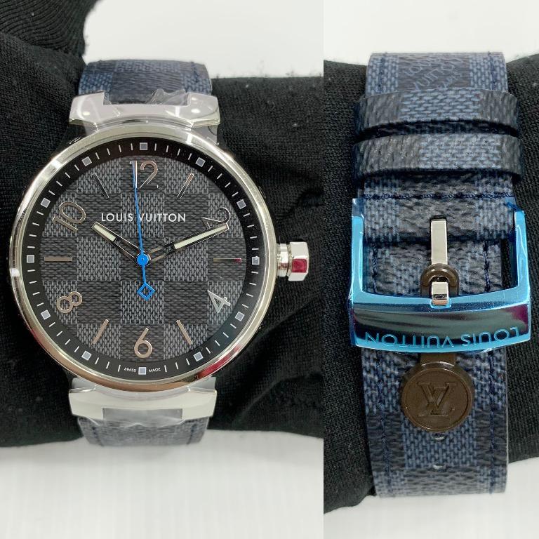Louis Vuitton Tambour Quartz Watch Stainless Steel With Damier Graphite  Dial And Epi Leather 41.5 Auction