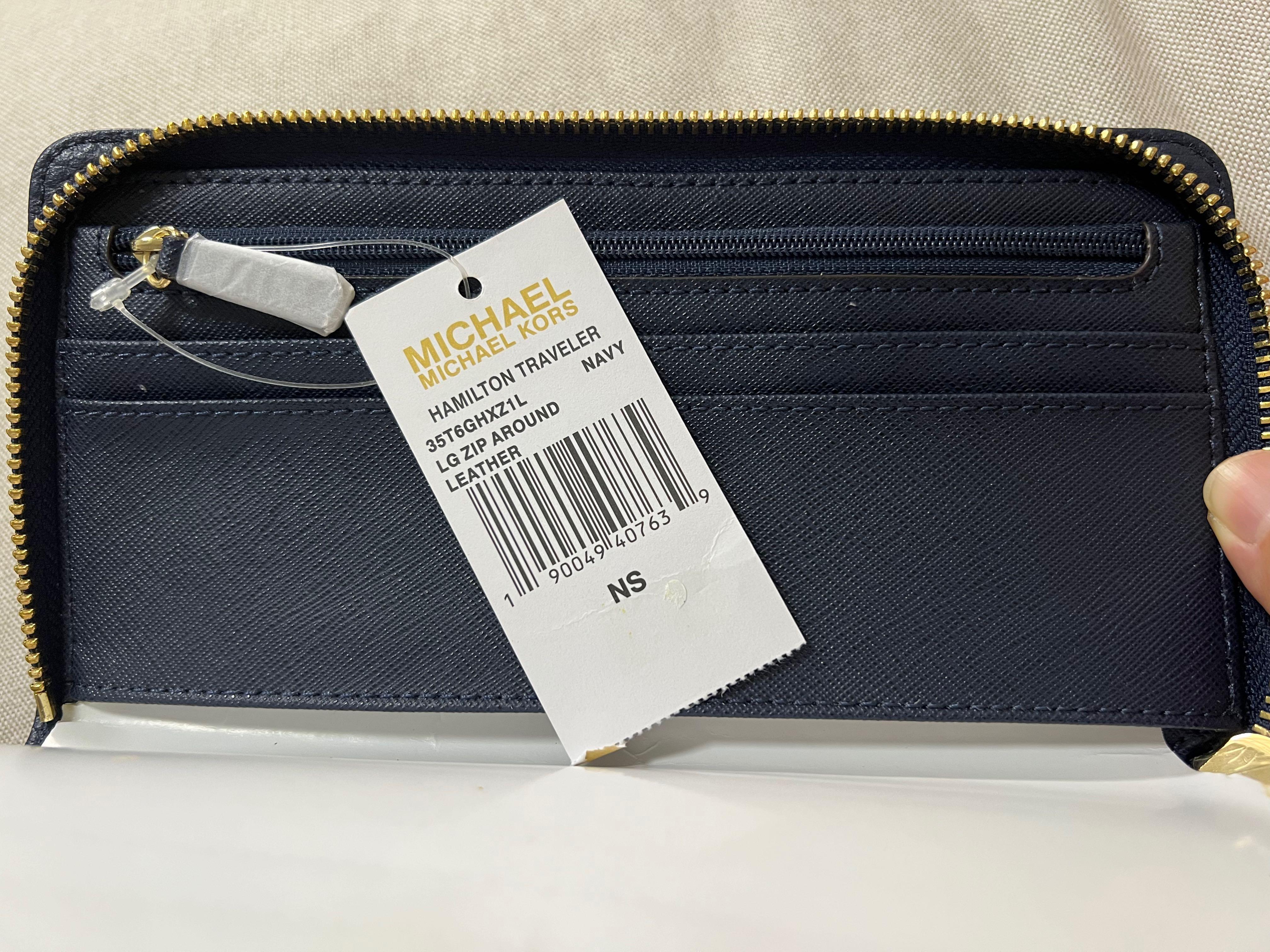 MICHAEL KORS HAMILTON TRAVELER SAFFIANO LEATHER WALLET NAVY