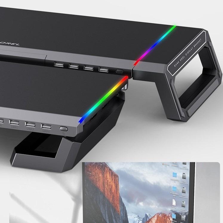 New! RGB Monitor Stand Riser + 4 USB ports Foldable Computer Riser