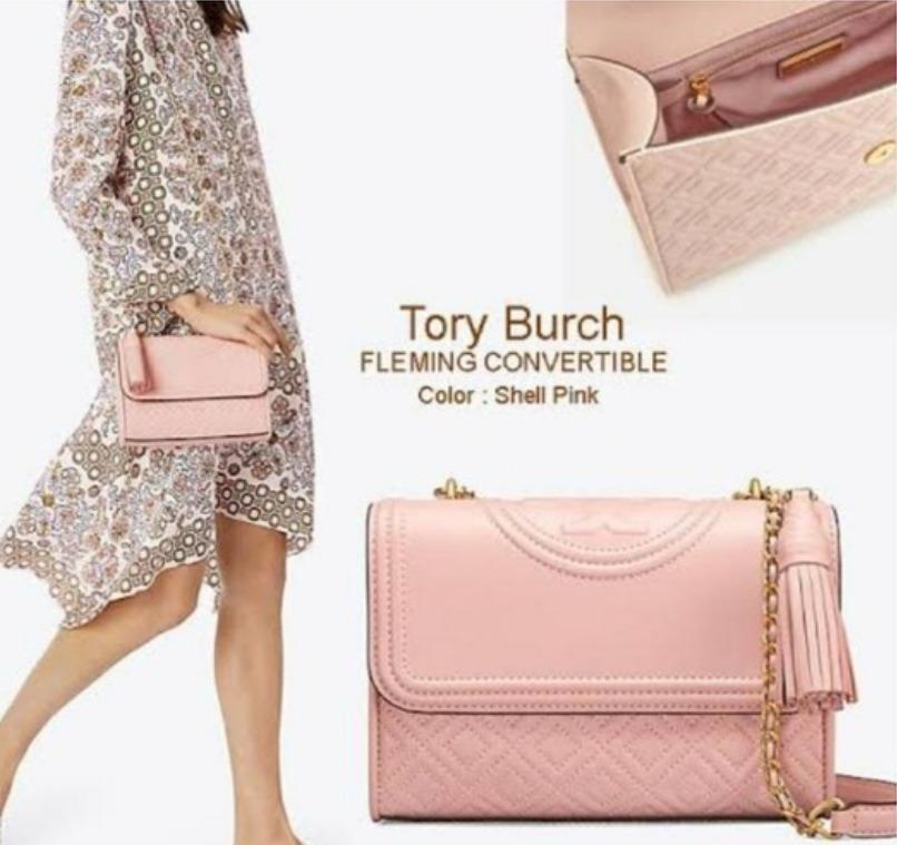 New Tory Burch Original MEDIUM SMALL FLEMING CONVERTIBLE BAG SHELL PINK Bag For Women Come With Complete Set Suitable For Gift Small 21cm RM 500