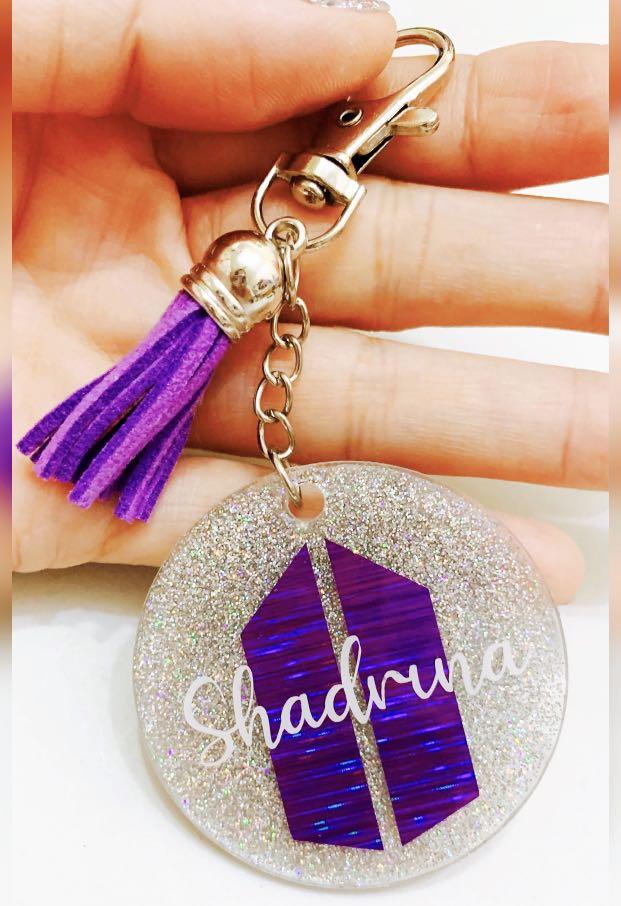 Personalised BTS Army logo bag hang tag silver glitter acrylic