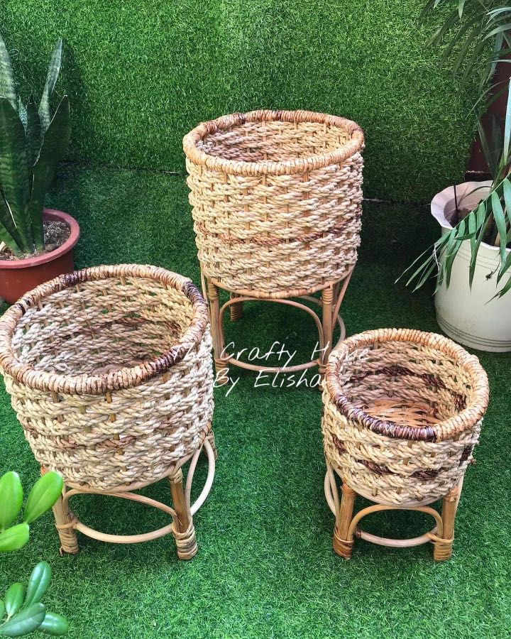 RATTAN PLANT STAND/PLANT BASKET/RATTAN BASKET, Furniture & Home Living