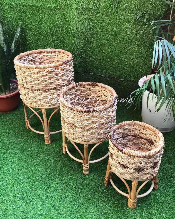 RATTAN PLANT STAND/PLANT BASKET/RATTAN BASKET, Furniture & Home Living