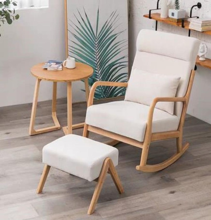 Japandi Style Rocking Chair with Footrest, Furniture & Home Living ...