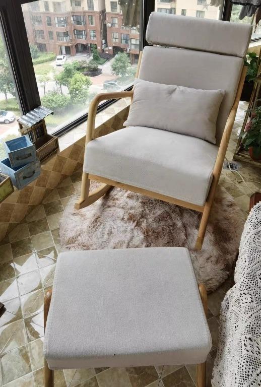 Japandi Style Rocking Chair with Footrest, Furniture & Home Living ...