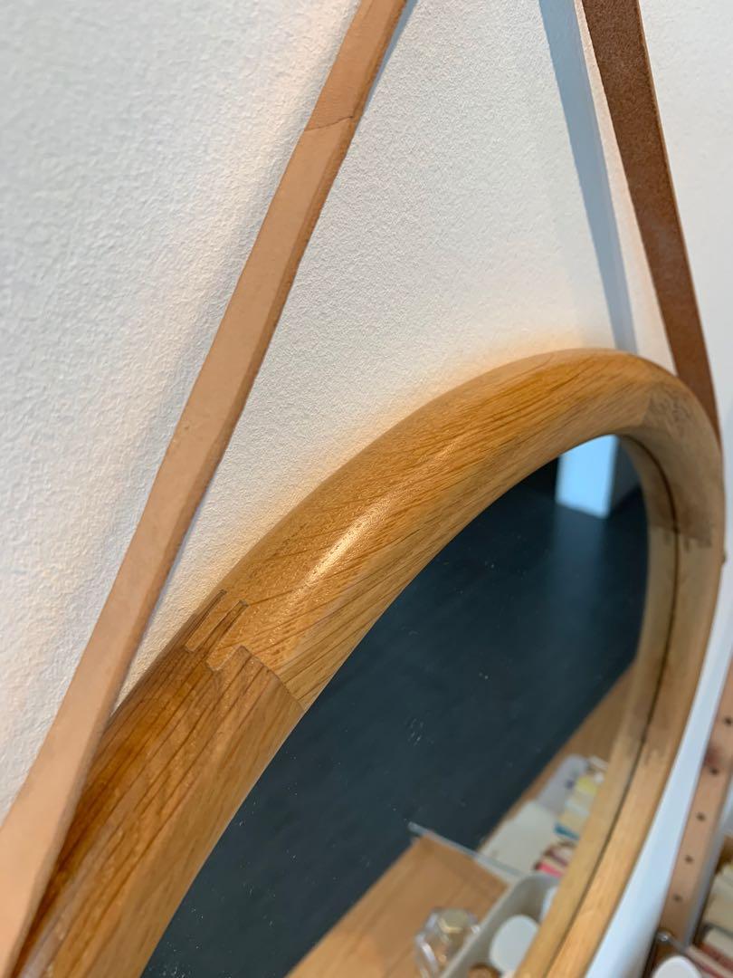 Solid white oak round mirror, Furniture & Home Living, Furniture
