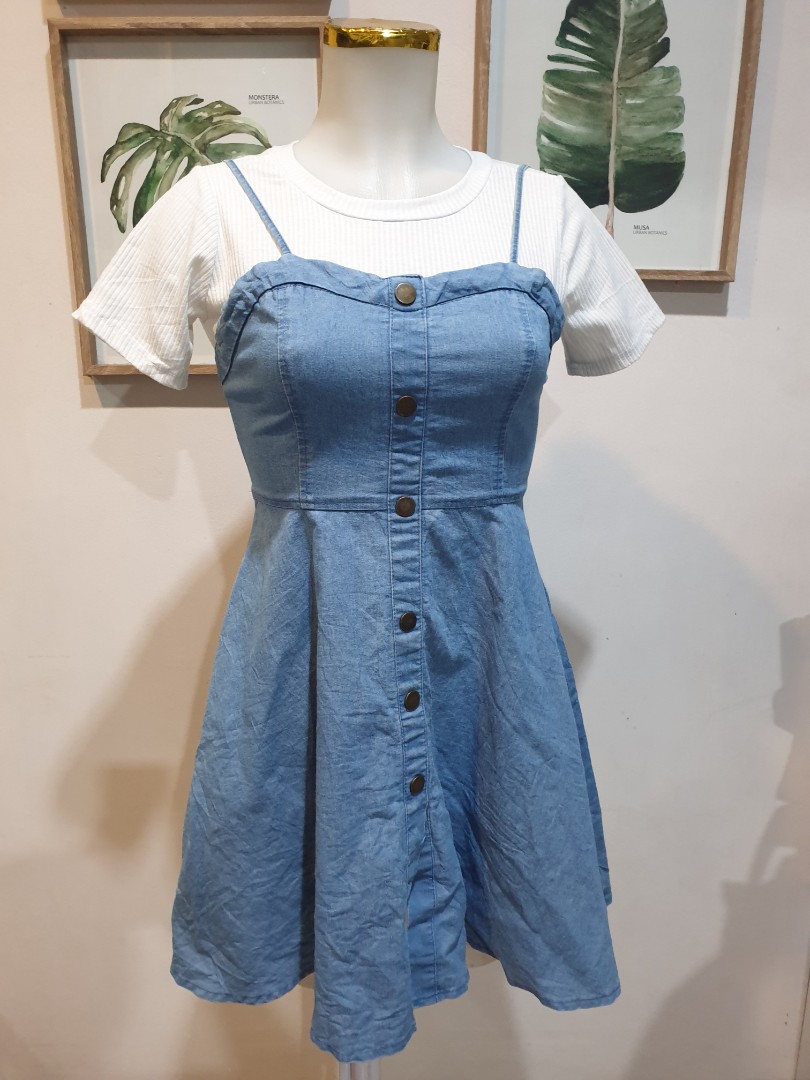 Denim dress with spaghetti straps hot sale