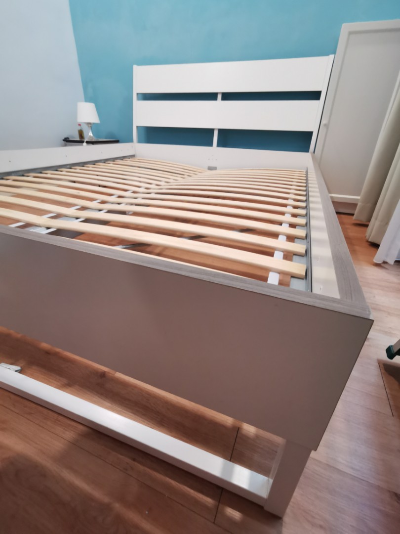 TRYSILL BED FRAME with SKORVA MID BEAM and 2X LUROY SLATTED bed base