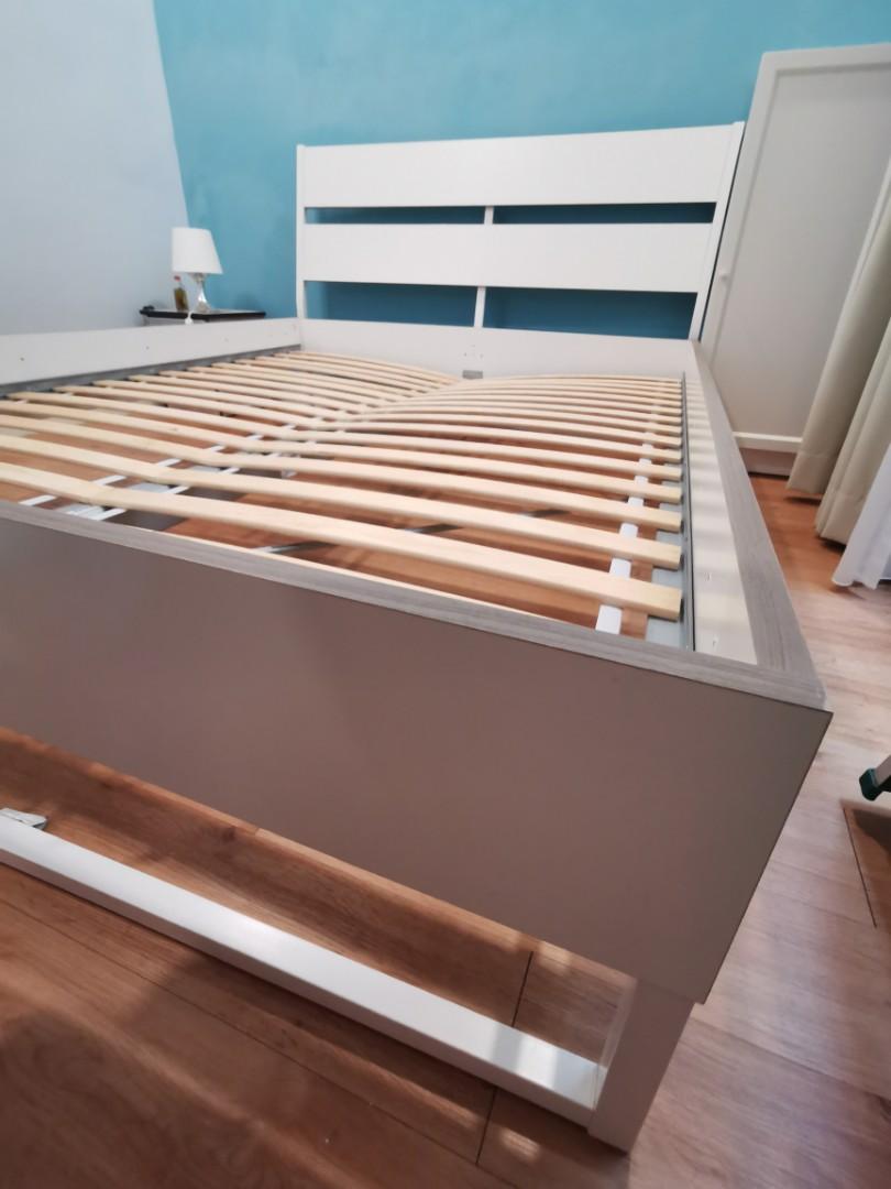 TRYSILL BED FRAME with SKORVA MID BEAM and 2X LUROY SLATTED bed base