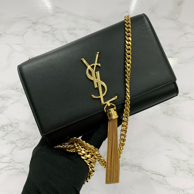 YVES SAINT LAURENT 474366 KATE SMALL TASSEL BLACK GHW CHAIN BAG