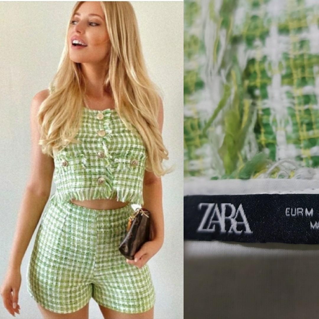 Zara green tweed top clearance