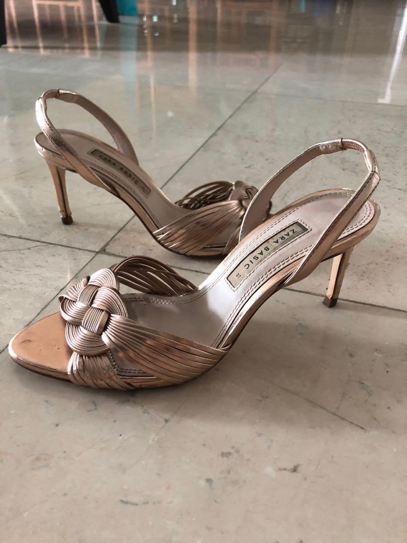 Zara rose gold heels, Women's Fashion, Shoes on Carousell