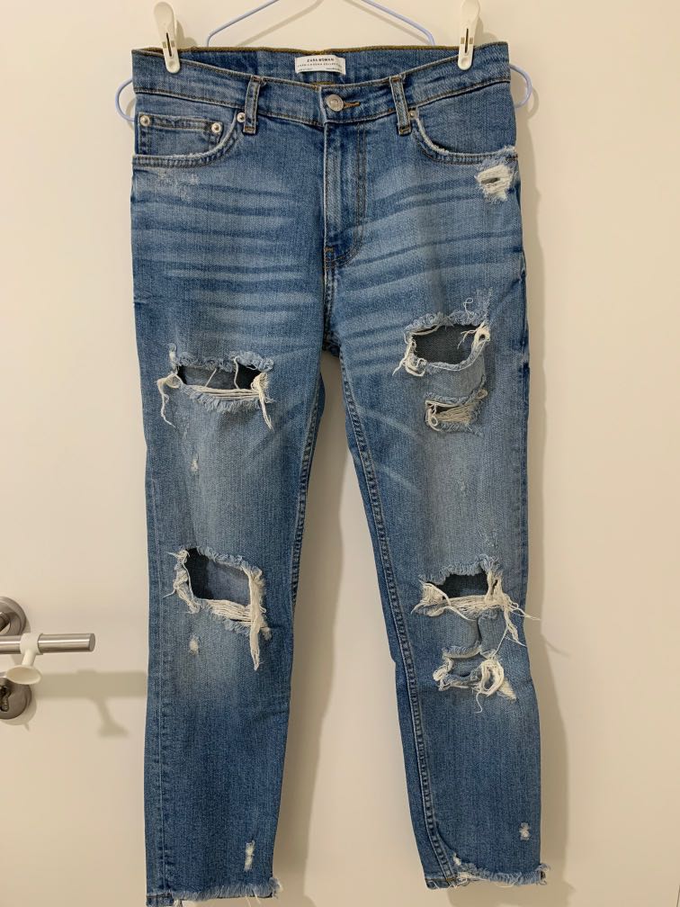 Zara woman Ripped Jeans, Fesyen Wanita 