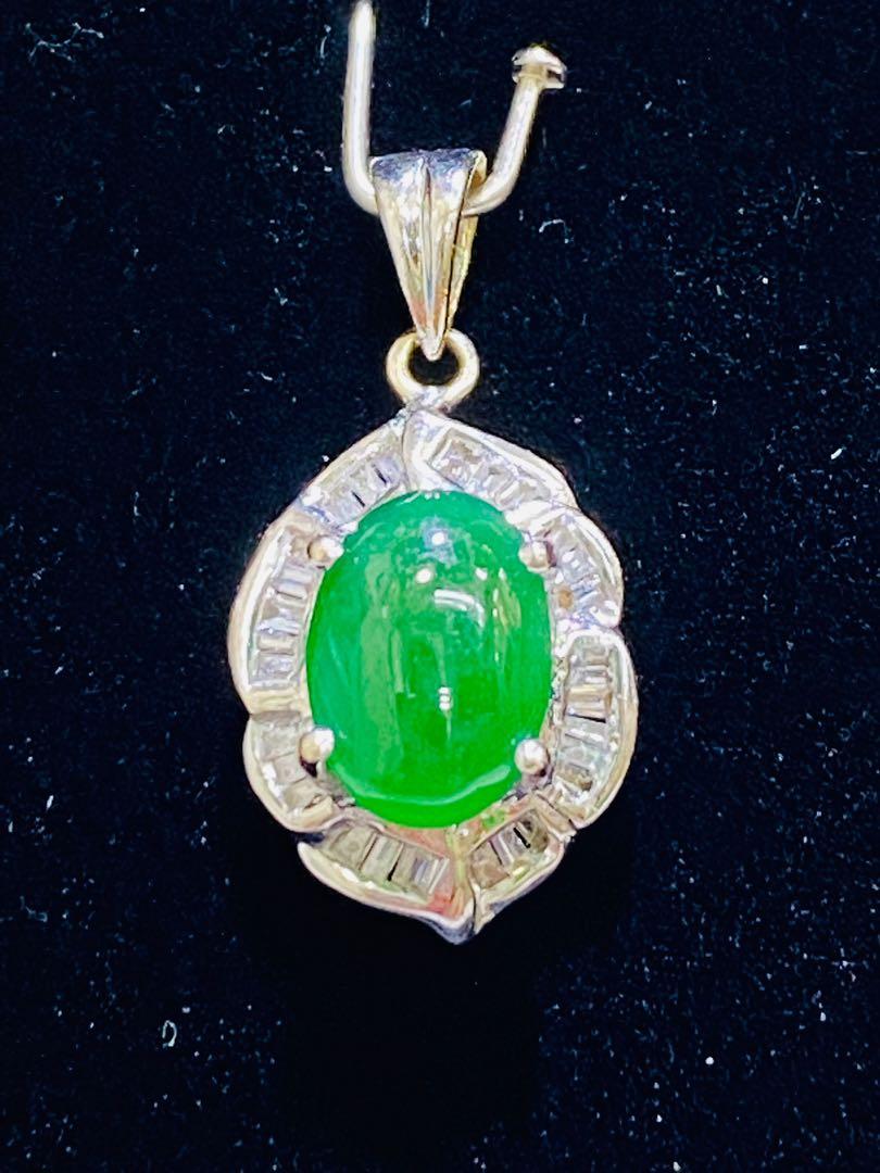 18K White Gold A Jade Diamond Pendant P0149 Women s Fashion