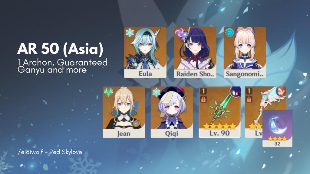 Ar 50 Eula Raiden Shogun Kokomi Friends Genshin Impact Account Video Gaming Video Games Others On Carousell