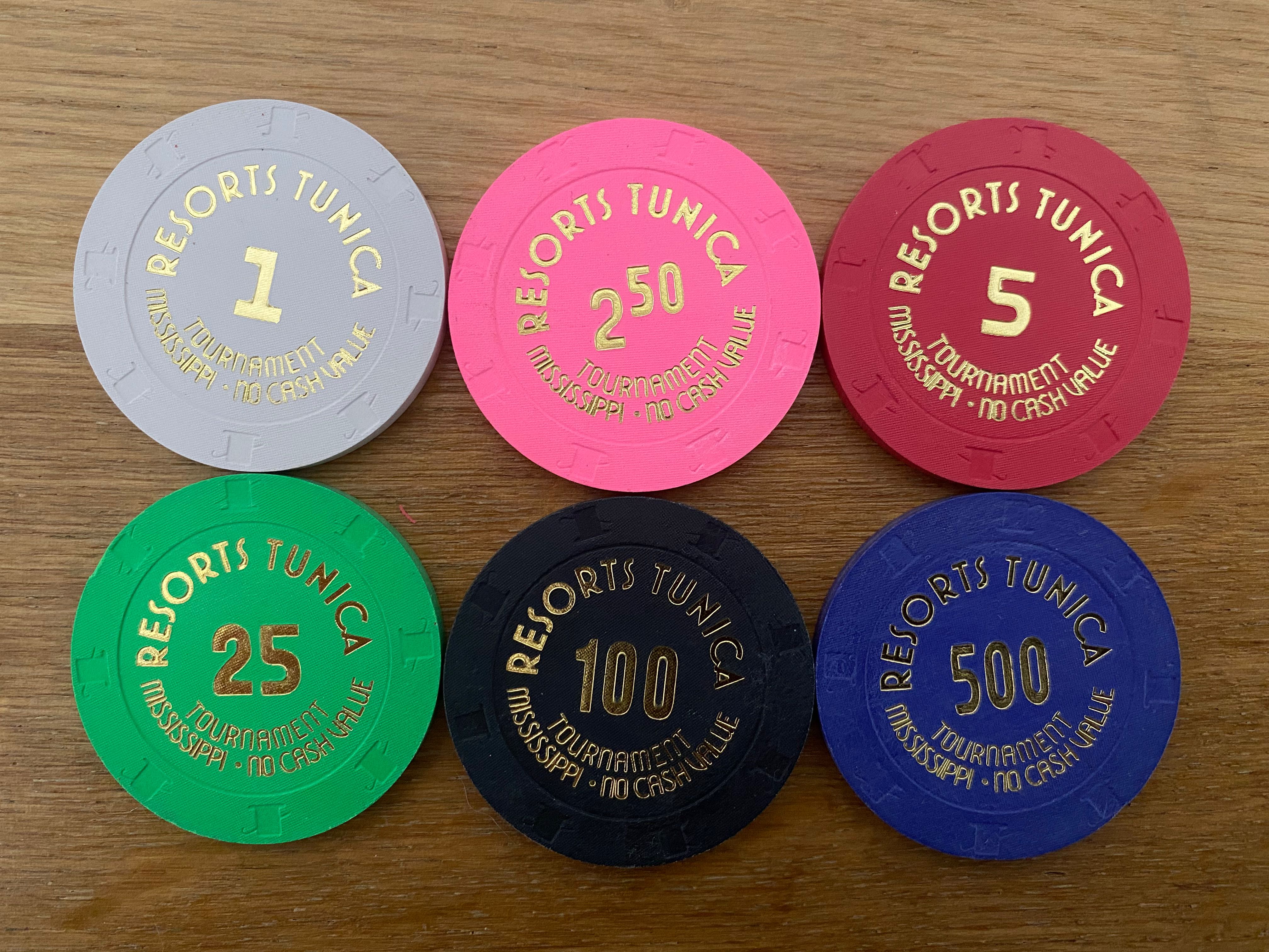 Resorts Tunica Paulson Poker/Table Chips Closed Casino Lot of 100 $5 Denom 