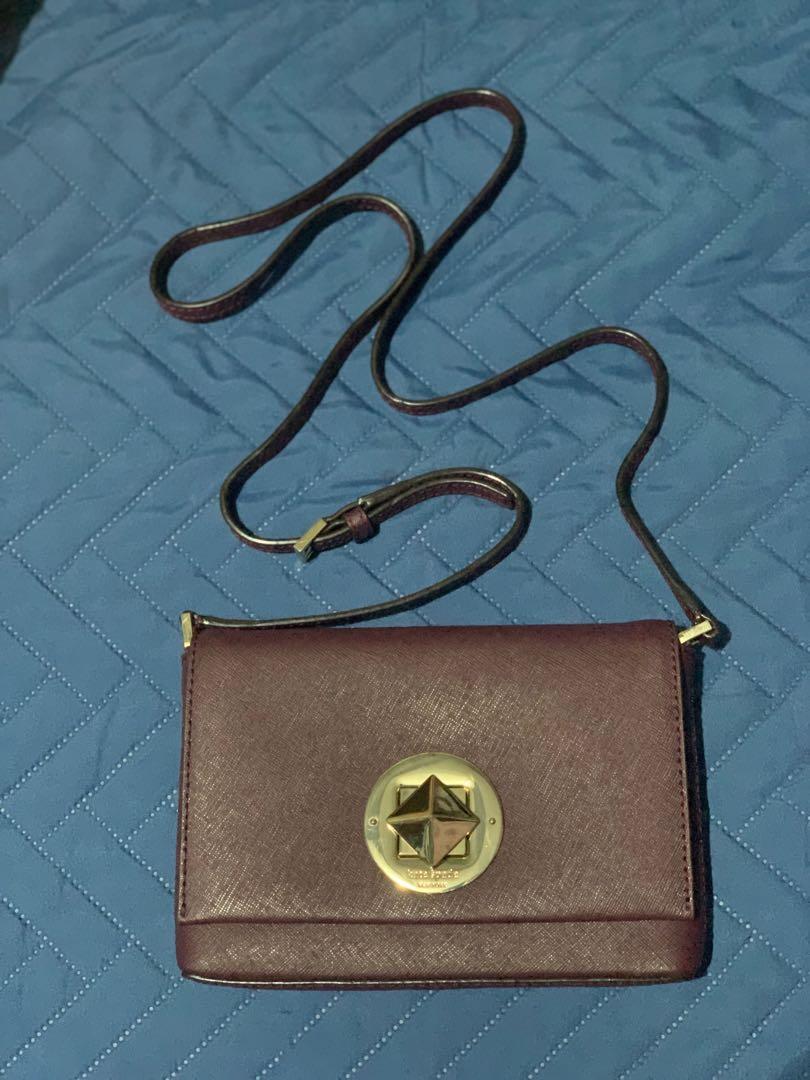Authentic Kate Spade Sling Bag (Category: Luxury Bags & Wallets) located in Mandaluyong City. Submitted by isydln (Listing ID 1127515174, Image 1). Description: Authentic Kate Spade Newbury Lane Sally Crossbody From Hawaii Rarely used SIZE 4.9"h x 7.4"w x 1.1"d drop length: 22.5" total strap length: 45" MATERIAL crosshatched leather with matching trim small quilt lining 14-karat light gold plated hardware style # wkru3430 DETAILS crossbody with a