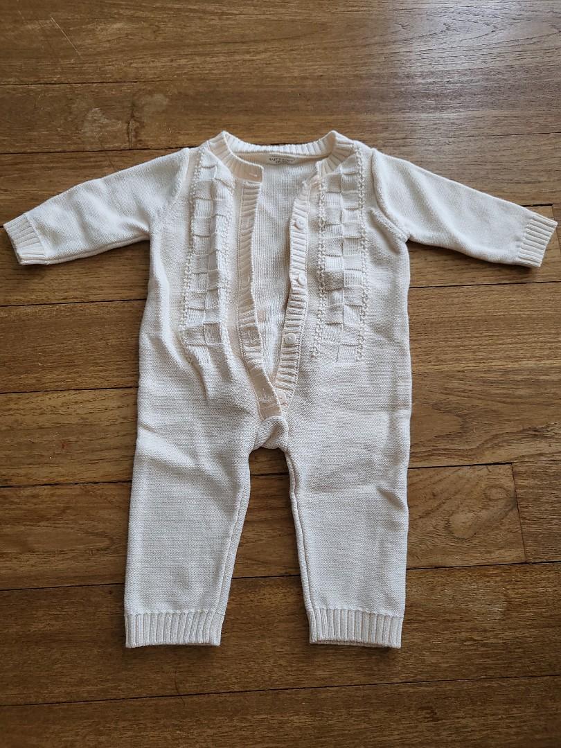 Bnwt Mothercare Baby Boys Blue Cream Knitted Long Sleeve Bodysuit Dungarees Set 