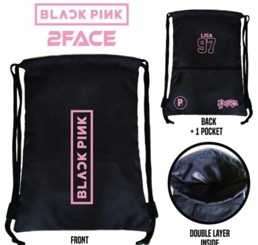 black pink string bag
