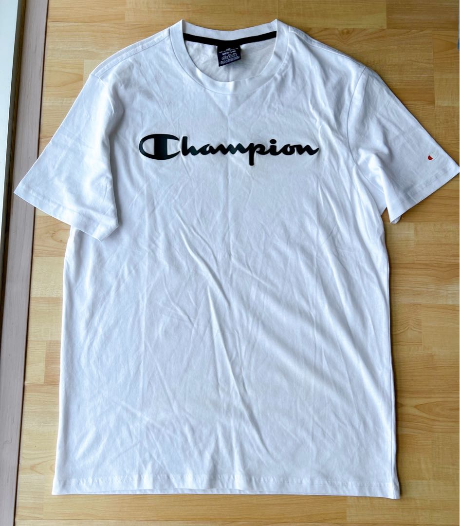 white champion shirt with black writing