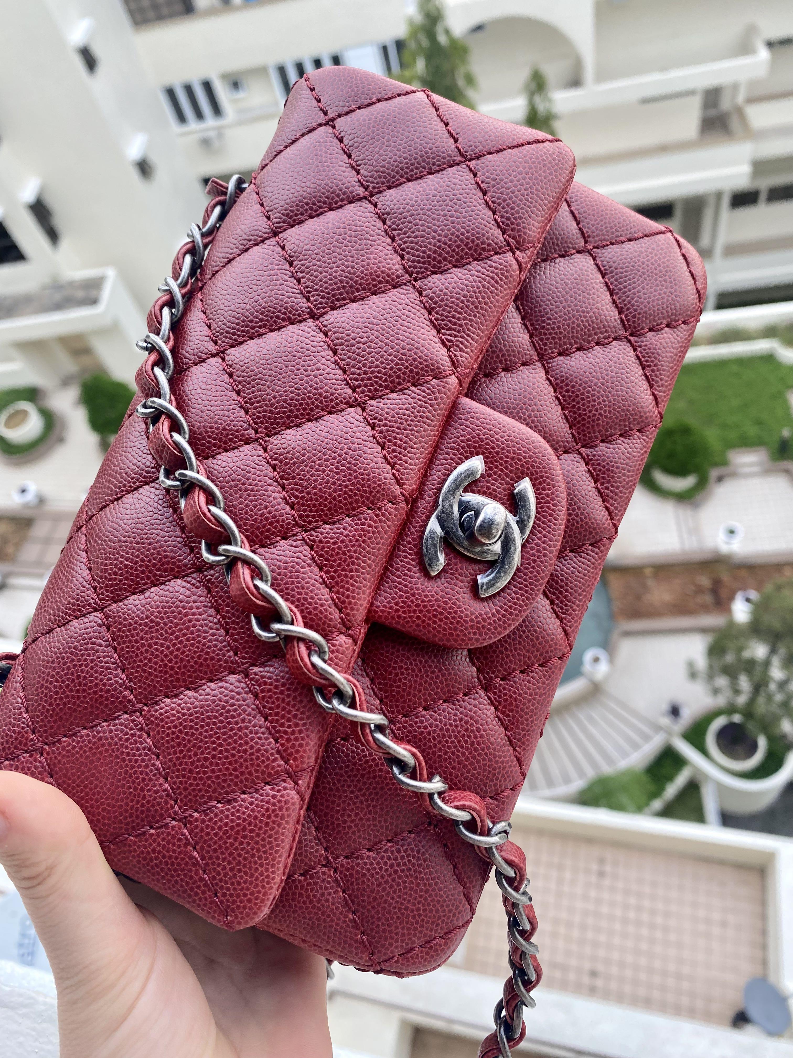 Chanel mini rectangular in burgundy caviar, Luxury, Bags & Wallets on  Carousell