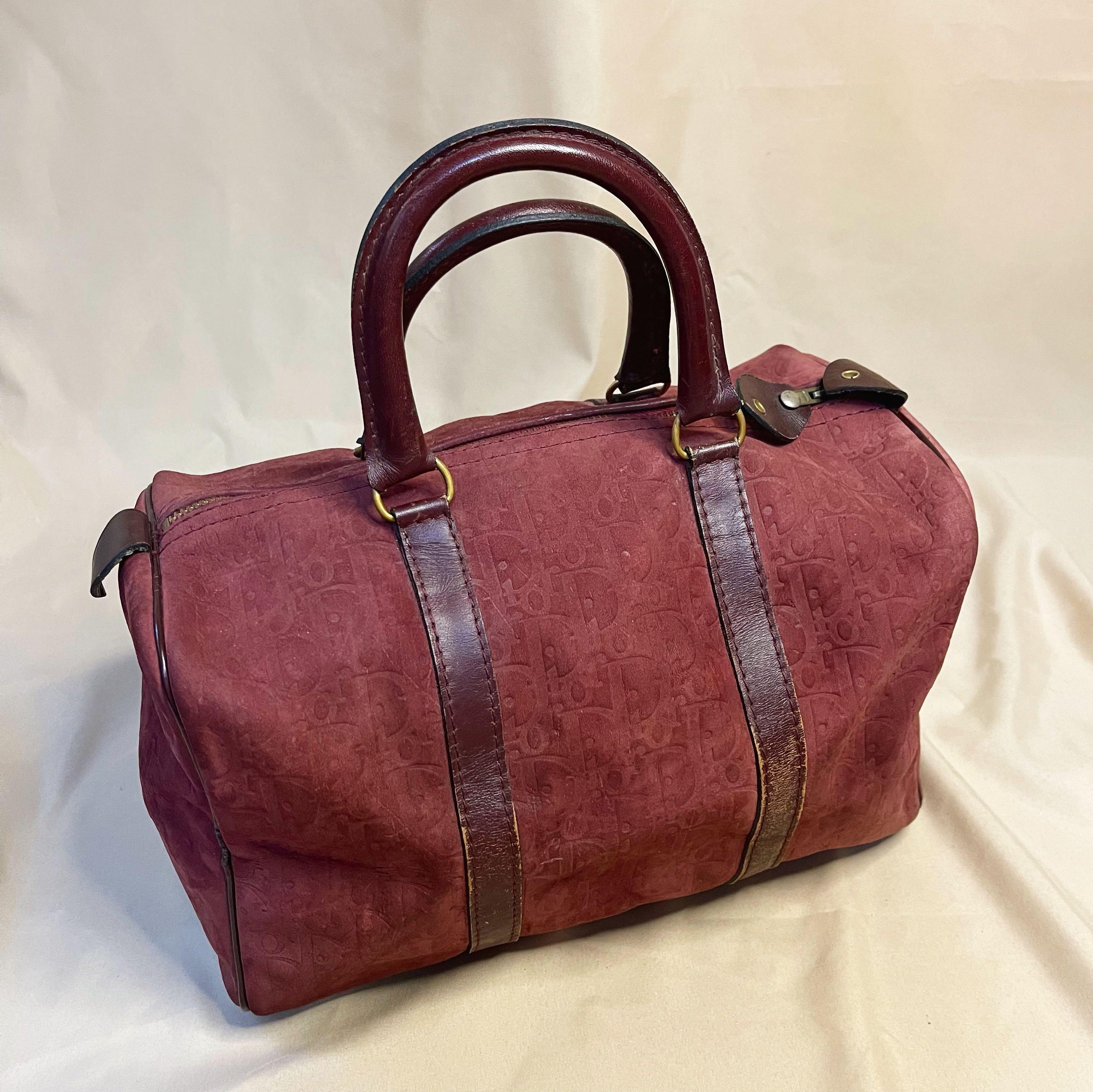 Dior Trotter Suede in Burgundy Boston duffle bag