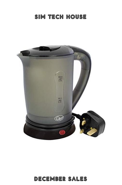 Quest Electric Black Travel Jug 600W Kettle 0.5L Dual Voltage With 2 Cups