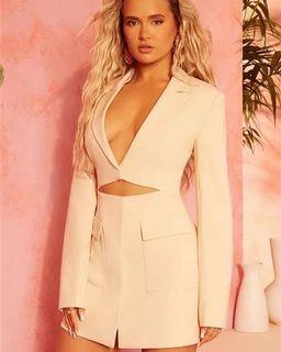 Fake 2pcs blazer dress beige