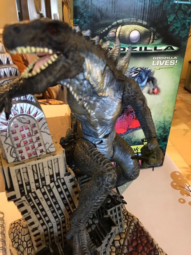 Godzilla Bank (electronics) (Category: Toy Figures) located in Singapore. Submitted by bsttm (Listing ID 1127375621, Image 1). Description: This is a kid coin box toy. It encourages saving. Com insertion triggers activation of Godzilla roars and screams. Nice additions to your collection as I am giving up this unique piece after several decades. By Trendmaster inc, 1998. Item no: 31128 Rare electronic toys.( box included) 1. vintage toy ; 1998. 2