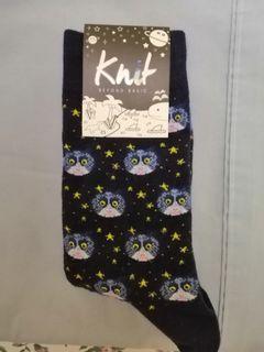 Knit cat design long socks