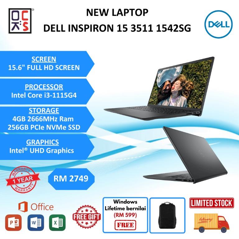 Dell Inspiron 15 3511 15.6 Inch Laptop, Full HD LED Non-Touch WVA Display -  Intel Core i3-1115G4, 8GB DDR4 RAM, 256GB SSD, UHD Graphics, Windows 11