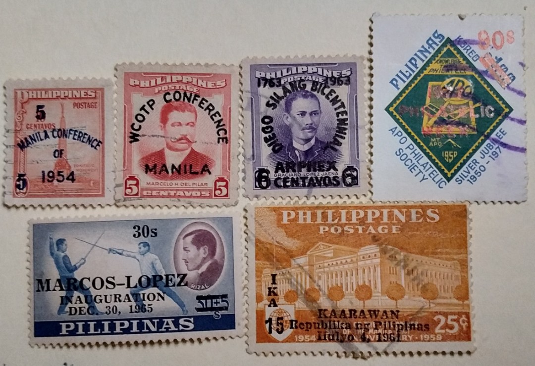 Philippine Stamps with Overprint 6 v old Stamps, Hobbies & Toys