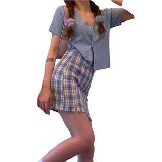 Plaid skirt korean