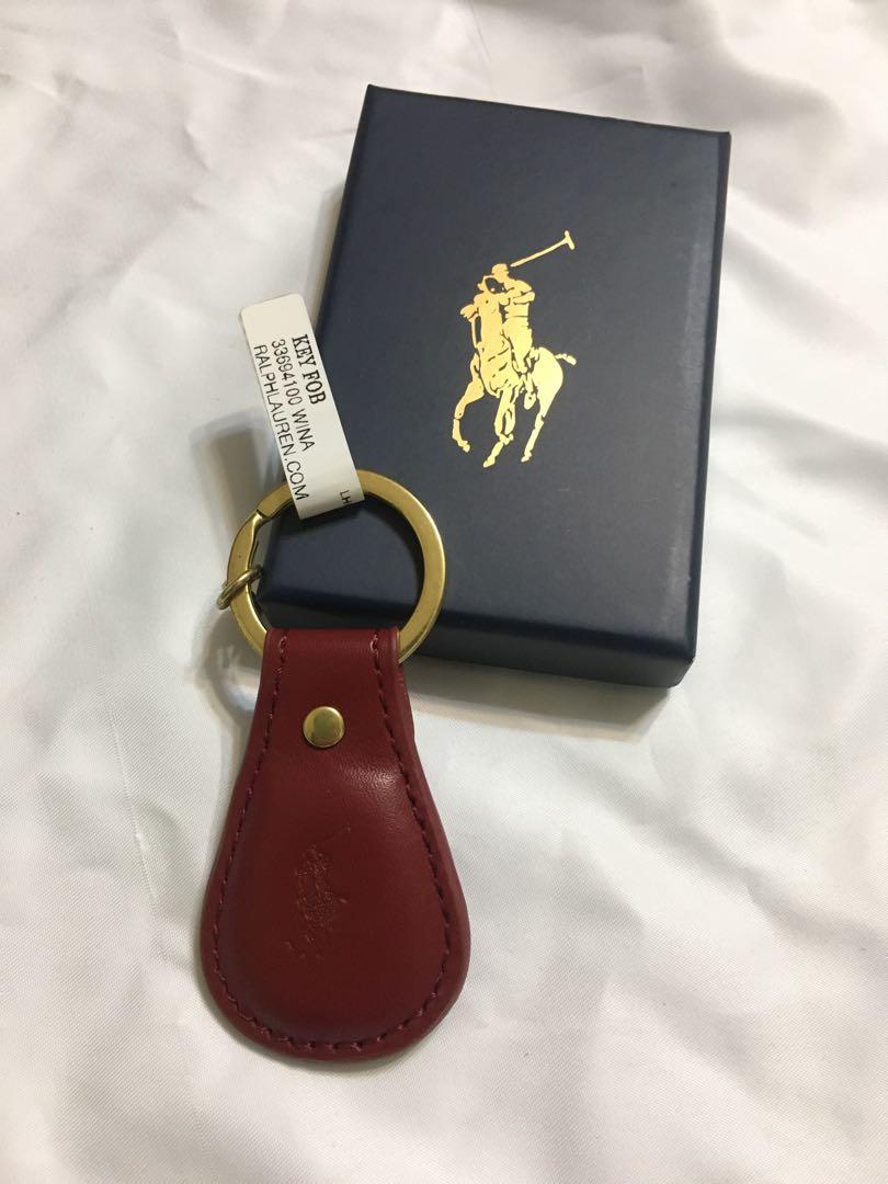 Polo Ralph Lauren logo酒紅小馬牛皮鑰匙扣鑰匙圈, 名牌精品, 精品配件