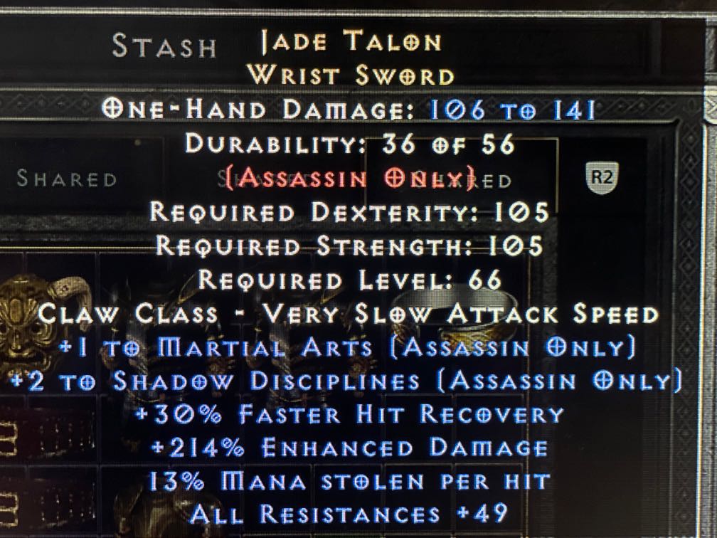 PS D2R Jade Talon Wrist Sword, 興趣及遊戲, 玩具 & 遊戲類 Carousell