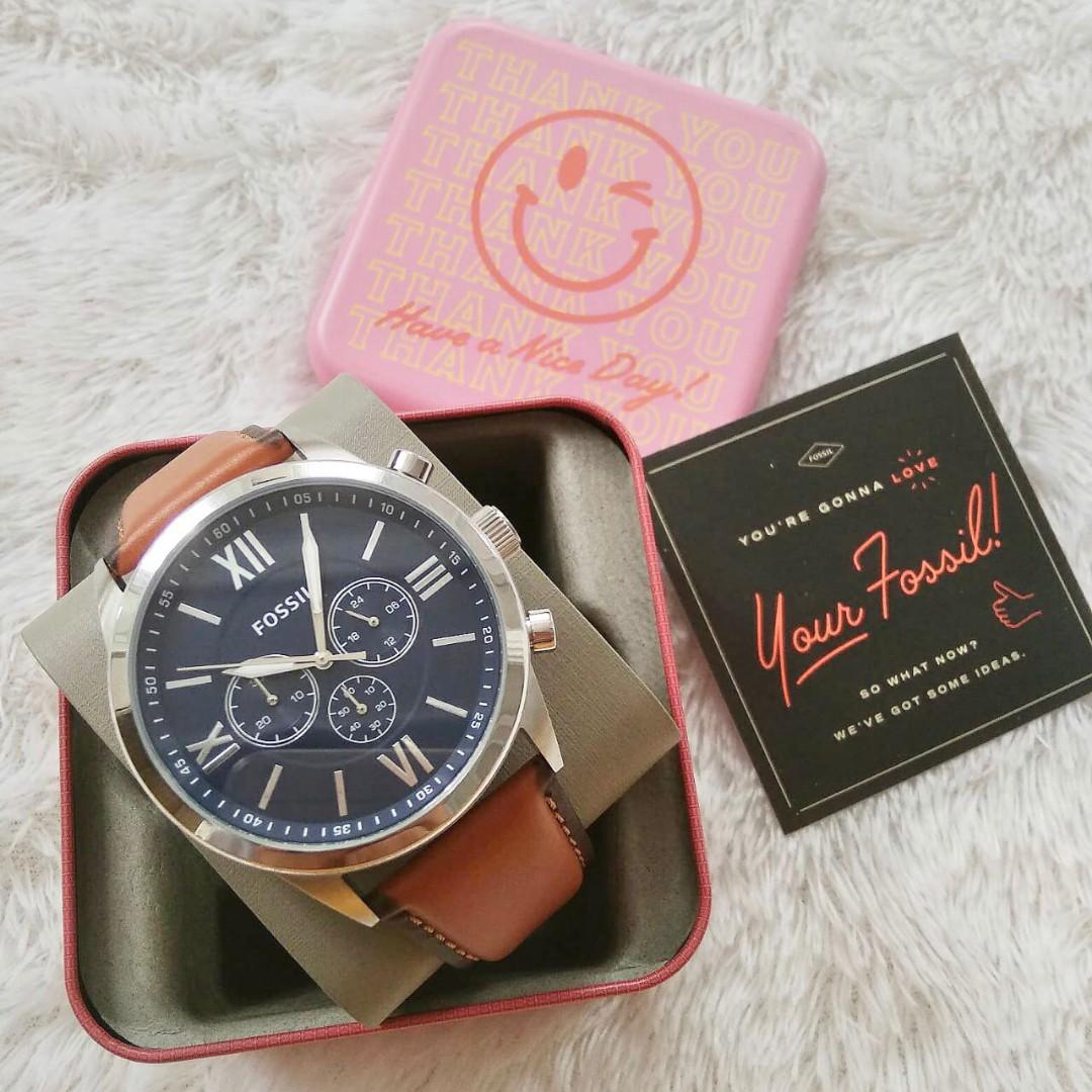 Ready Supp New Fossil BQ2125IE Flynn Chronograph Brown Leather Watch Nett Exclude ongkir