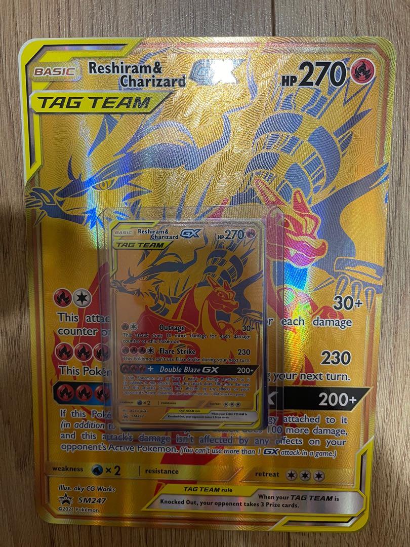 Pokemon Card Gold Reshiram & Charizard GX SM247 Promo, Hobbies