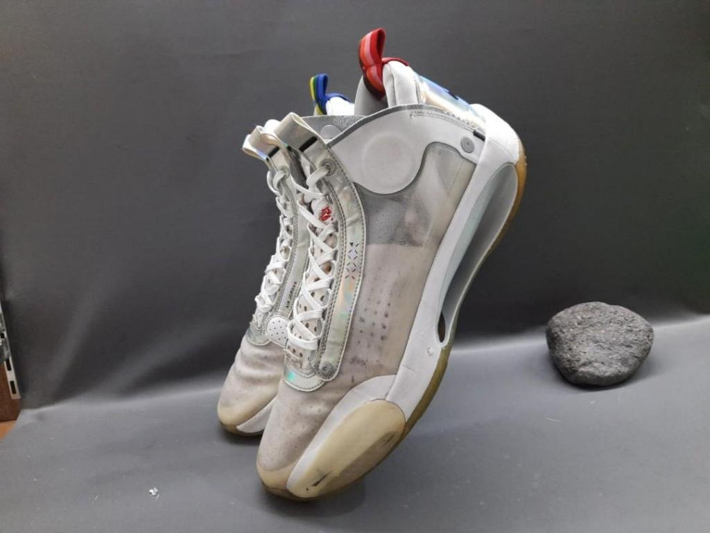 Sepatu Air Jordan 34 Performance Bq3381 101 Fit Unite Silver White Size 47 5 Fesyen Pria Sepatu Sneakers Di Carousell